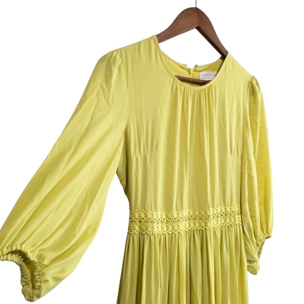 Rachel Parcell Midi Dress XS Yellow Tiered Autumn Apple Puff Long Sleeve
